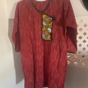 Red Embroidered Women's Kurta